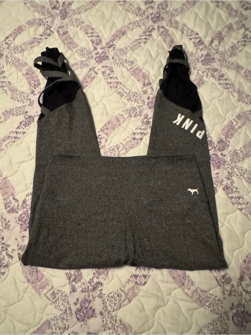 PINK Victoria's Secret Charcoal Gray Logo Leggings with Black Waistband
